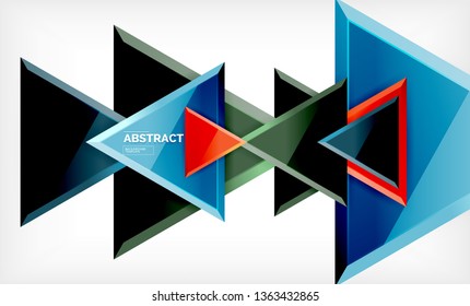 Triangles repetiton geometric abstract background, multicolored glossy triangular shapes, hi-tech poster cover design or web presentation template with copy space. Vector illustration