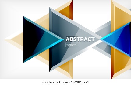 Triangles repetiton geometric abstract background, multicolored glossy triangular shapes, hi-tech poster cover design or web presentation template with copy space. Vector illustration