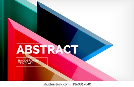 Triangles repetiton geometric abstract background, multicolored glossy triangular shapes, hi-tech poster cover design or web presentation template with copy space. Vector illustration