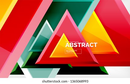 Triangles repetiton geometric abstract background, multicolored glossy triangular shapes, hi-tech poster cover design or web presentation template with copy space. Vector illustration