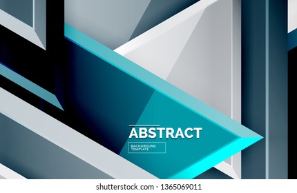 Triangles repetiton geometric abstract background, multicolored glossy triangular shapes, hi-tech poster cover design or web presentation template with copy space. Vector illustration