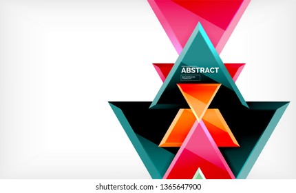 Triangles repetiton geometric abstract background, multicolored glossy triangular shapes, hi-tech poster cover design or web presentation template with copy space. Vector illustration
