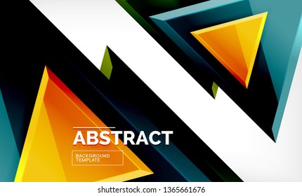 Triangles repetiton geometric abstract background, multicolored glossy triangular shapes, hi-tech poster cover design or web presentation template with copy space. Vector illustration