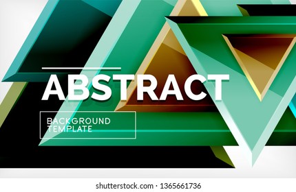 Triangles repetiton geometric abstract background, multicolored glossy triangular shapes, hi-tech poster cover design or web presentation template with copy space. Vector illustration