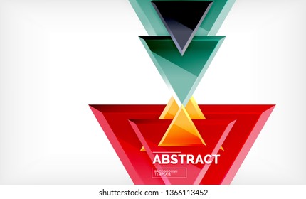 Triangles repetiton geometric abstract background, multicolored glossy triangular shapes, hi-tech poster cover design or web presentation template with copy space. Vector illustration