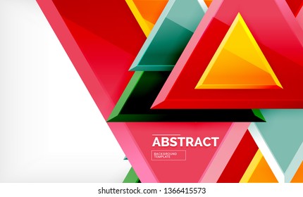 Triangles repetiton geometric abstract background, multicolored glossy triangular shapes, hi-tech poster cover design or web presentation template with copy space. Vector illustration