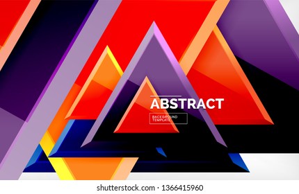 Triângulos de repetição geométrica abstrato fundo, multicolorido lustroso formas triangulares, design de capa de cartaz de alta tecnologia ou modelo de apresentação na Web com espaço de cópia. Ilustração vetorial