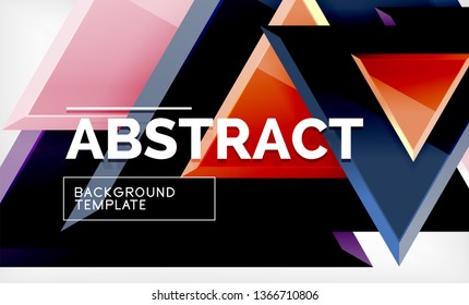 Triangles repetiton geometric abstract background, multicolored glossy triangular shapes, hi-tech poster cover design or web presentation template with copy space. Vector illustration