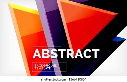 Triangles repetiton geometric abstract background, multicolored glossy triangular shapes, hi-tech poster cover design or web presentation template with copy space. Vector illustration