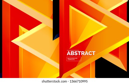 Triangles repetiton geometric abstract background, multicolored glossy triangular shapes, hi-tech poster cover design or web presentation template with copy space. Vector illustration