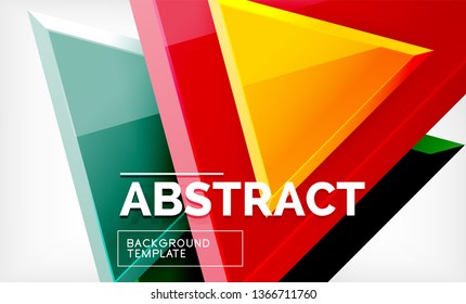 Triangles repetiton geometric abstract background, multicolored glossy triangular shapes, hi-tech poster cover design or web presentation template with copy space. Vector illustration