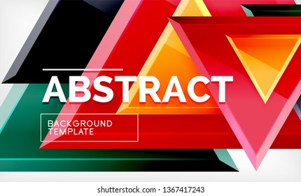 Triangles repetiton geometric abstract background, multicolored glossy triangular shapes, hi-tech poster cover design or web presentation template with copy space. Vector illustration