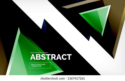 Triangles repetiton geometric abstract background, multicolored glossy triangular shapes, hi-tech poster cover design or web presentation template with copy space. Vector illustration