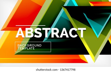 Triangles repetiton geometric abstract background, multicolored glossy triangular shapes, hi-tech poster cover design or web presentation template with copy space. Vector illustration