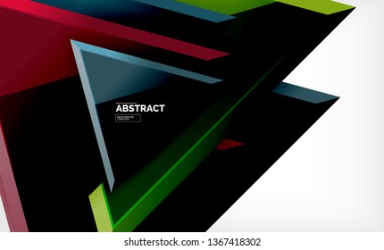 Dreiecke, die sich wiederholen, geometrisch abstrakter Hintergrund, mehrfarbige, glänzende dreieckige Formen, High-Tech-Poster-Cover-Design oder Web-Präsentation-Vorlage mit Kopienraum. Vektorgrafik