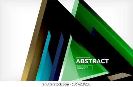Triangles repetiton geometric abstract background, multicolored glossy triangular shapes, hi-tech poster cover design or web presentation template with copy space. Vector illustration