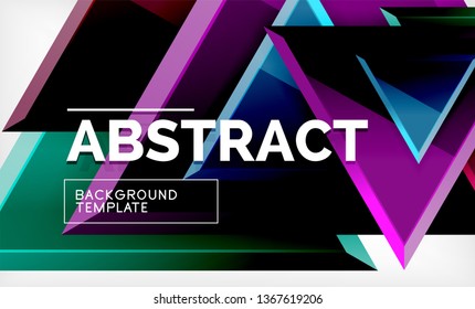 Triangles repetiton geometric abstract background, multicolored glossy triangular shapes, hi-tech poster cover design or web presentation template with copy space. Vector illustration