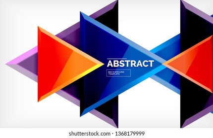 Triangles repetiton geometric abstract background, multicolored glossy triangular shapes, hi-tech poster cover design or web presentation template with copy space. Vector illustration