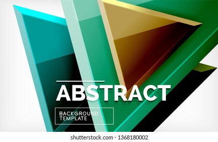 Triangles repetiton geometric abstract background, multicolored glossy triangular shapes, hi-tech poster cover design or web presentation template with copy space. Vector illustration