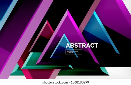 Triangles repetiton geometric abstract background, multicolored glossy triangular shapes, hi-tech poster cover design or web presentation template with copy space. Vector illustration