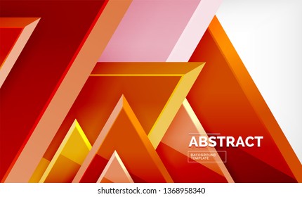 Triangles repetiton geometric abstract background, multicolored glossy triangular shapes, hi-tech poster cover design or web presentation template with copy space. Vector illustration