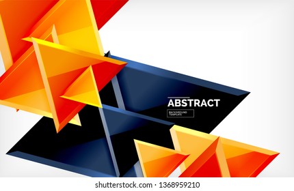 Triangles repetiton geometric abstract background, multicolored glossy triangular shapes, hi-tech poster cover design or web presentation template with copy space. Vector illustration