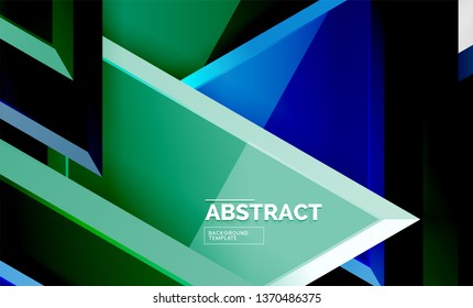 Triangles repetiton geometric abstract background, multicolored glossy triangular shapes, hi-tech poster cover design or web presentation template with copy space. Vector illustration