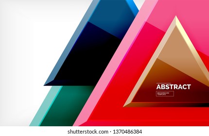 Triangles repetiton geometric abstract background, multicolored glossy triangular shapes, hi-tech poster cover design or web presentation template with copy space. Vector illustration