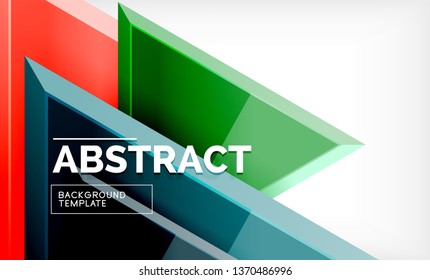 Triangles repetiton geometric abstract background, multicolored glossy triangular shapes, hi-tech poster cover design or web presentation template with copy space. Vector illustration