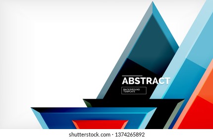 Triangles repetiton geometric abstract background, multicolored glossy triangular shapes, hi-tech poster cover design or web presentation template with copy space. Vector illustration