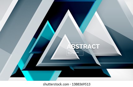 Triangles repetiton geometric abstract background, multicolored glossy triangular shapes, hi-tech poster cover design or web presentation template with copy space. Vector illustration