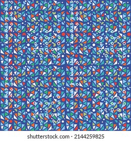 Triangles, rhombs and circles geometric seamless pattern 