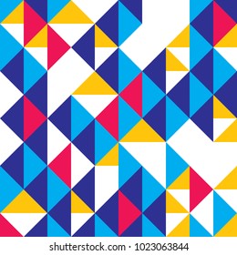 Triangles and rhombs geometric abstract trendy seamless pattern, vector funky background. Usable for fabric, wallpaper, wrapping, web and print.
