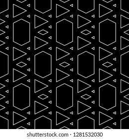 Triangles, rhombuses, hexagons ornament. Geometrical backdrop. Triangular, quadrangular, hexagonal shapes wallpaper. Geometric background. Polygons motif. Digital paper, abstract. Seamless pattern.