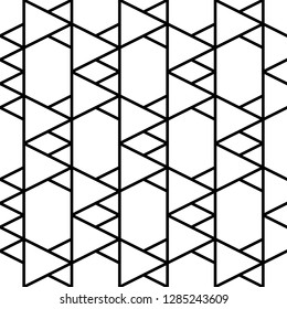 Triangles, rhombuses, hexagons ornament. Geometrical backdrop. Triangular, quadrangular, hexagonal shapes wallpaper. Geometric background. Polygons motif. Digital paper, abstract. Seamless pattern.