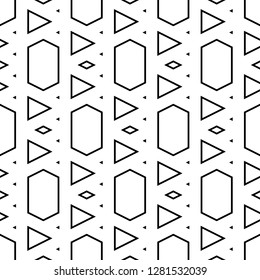 Triangles, rhombuses, hexagons ornament. Triangular, quadrangular, hexagonal shapes wallpaper. Geometric background. Polygons motif.Geometrical backdrop. Digital paper, abstract. Seamless pattern