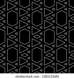 Triangles, rhombuses, hexagons ornament. Triangular, quadrangular, hexagonal shapes wallpaper. Polygons motif.Geometrical backdrop. Digital paper, abstract.Geometric background. Seamless pattern.