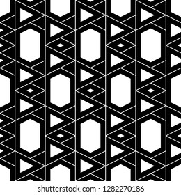 Triangles, rhombuses, hexagons ornament.Geometric background. Digital paper, abstract. Triangular, quadrangular, hexagonal shapes wallpaper. Geometrical backdrop. Polygons motif. Seamless pattern