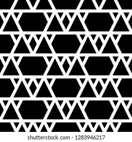 Triangles, rhombuses, hexagons ornament.Geometrical background. Triangular, quadrangular, hexagonal shapes wallpaper. Geometric backdrop. Digital paper, abstract. Seamless pattern.Polygons motif