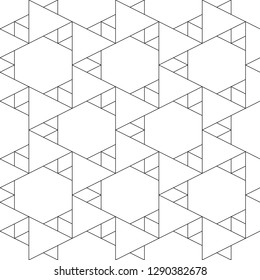 Triangles, rhombuses, hexagons pattern.Polygons motif. Geometrical backdrop. Triangular, quadrangular, hexagonal shapes wallpaper. Geometric background. Digital paper, abstract. Seamless ornament.