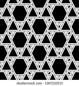 Triangles, rhombuses, hexagons pattern.Polygons motif. Geometric background. Triangular, quadrangular, hexagonal shapes wallpaper. Digital paper, abstract. Seamless ornament. Geometrical backdrop.