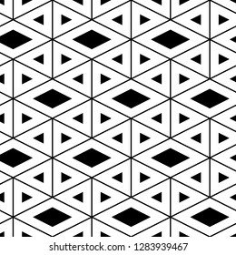 Triangles, rhombuses ornament. Geometrical backdrop. Triangular, quadrangular shapes wallpaper. Geometric background. Polygons motif. Digital paper, textile print, abstract. Seamless pattern.