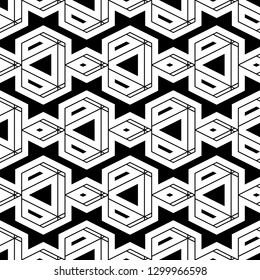 Triangles, rhombuses, trapeziums pattern. Geometrical figures wallpaper.Shapes backdrop. Geometric background. Digital paper, abstract. Seamless ornament.