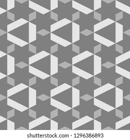 Triangles, rhombuses, trapeziums, star pattern.Shapes backdrop. Geometrical figures wallpaper. Polygons motif. Geometric background. Digital paper, abstract. Seamless ornament.