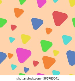 Triangles with rounded corners. Seamless pattern on the peach background.