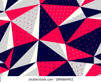 Triangles seamless background, messy chaotic vector pattern, particles design pattern for wallpaper or print or textile or wrapping paper.