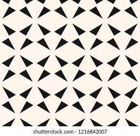 Triangles seamless pattern. Abstract black and white geometric texture. Simple vector graphic background. Ornament with small rotated triangles. Stylish monochrome repeat design for decor, wallpapers