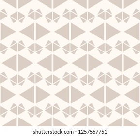 Triangles seamless pattern. Abstract geometric texture in beige and light brown colors. Subtle vector graphic background. Cute ornament with triangles, rhombuses, grid. Repeat design for decor, prints