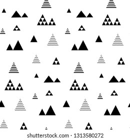 Triangles seamless pattern. Abstract geometric repeat with little and tiny triangular shaped trees or homes.