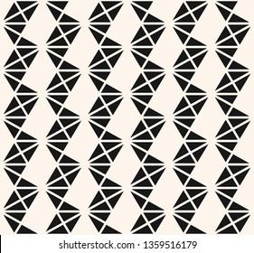 Triangles seamless pattern. Abstract monochrome geometric texture. Vector black and white graphic background. Simple ornament with small triangles, rhombuses, zig zag stripes. Minimal repeat design
